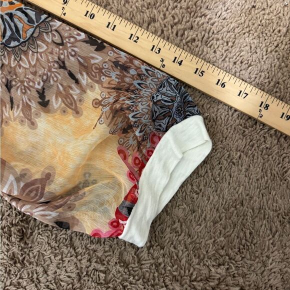 Umgee Plus Size Mixed Media Sheer Print 3/4 Sleeve Top size 1X Boho Western Fall - Picture 7 of 9